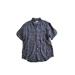 J.Crew Tailored Stitch 100% Linen Navy‎ Striped Breathable Button Down Size XL